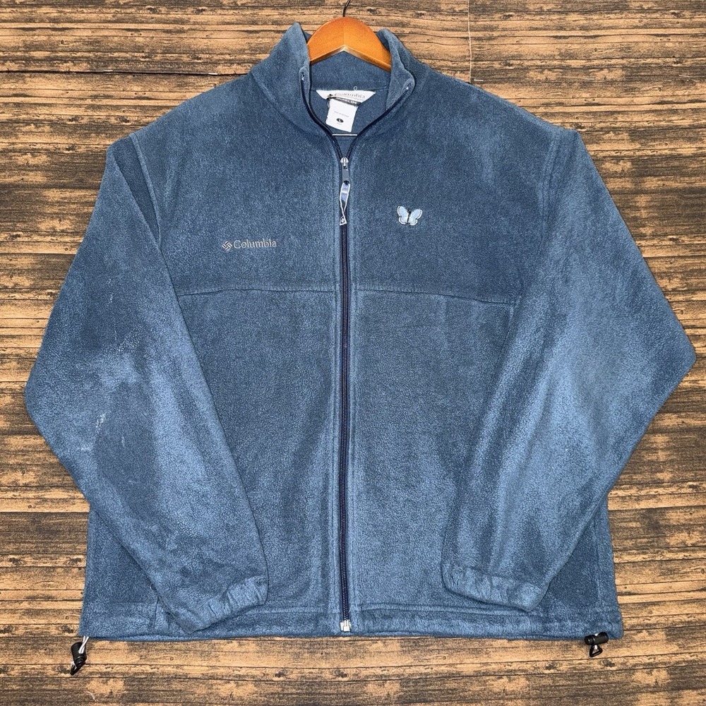 Columbia Sportswear Fleece Men's Full Zip Jacket Butterfly Logo Size L Blue